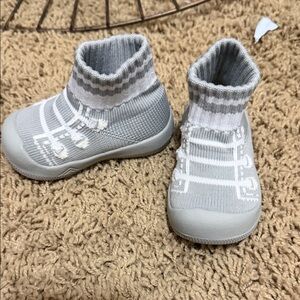 Kids Grey Knit Slip-On Sneakers with White Accent